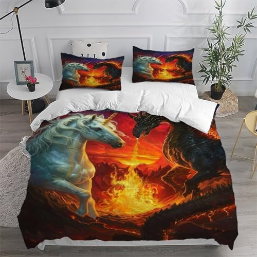 Housse de couette licorne dragon anti-plis avec fermeture éclair pour parure de lit - 6