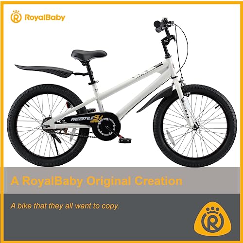 RoyalBaby Freestyle Kids Bike 20 Inch Wheel Bicycle Teens BMX with Dual Hand Brakes Kickstand Boys Girls Ages 6-10 Years, White