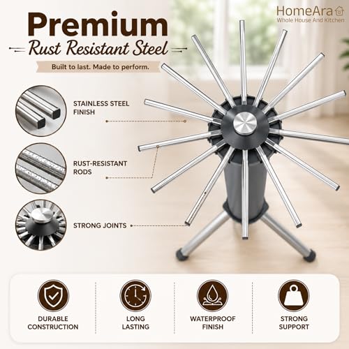 Image of Tripod Clothes Drying Rack Foldable & Rust Resistant Laundry Stand with 16 Stainless Steel Rods | Space Saving Indoor & Outdoor Dryer Stand for Clothes, Towels & Garments (Grey)