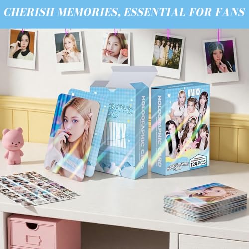 Image of FANCYKU 60PCS NMIXX Photo Cards and 64PCS Stickers K Pop Star Photocard Set Aesthetic Idol Collection Scrapbook and Phone Decor for Fans