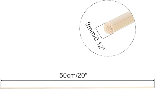 Miniatura 2 de MECCANIXITY Varillas de madera de 19.7 in20 varillas redondas de madera, palo de bambú de 0.12 pulgadas para manualidades, accesorios de cabina de