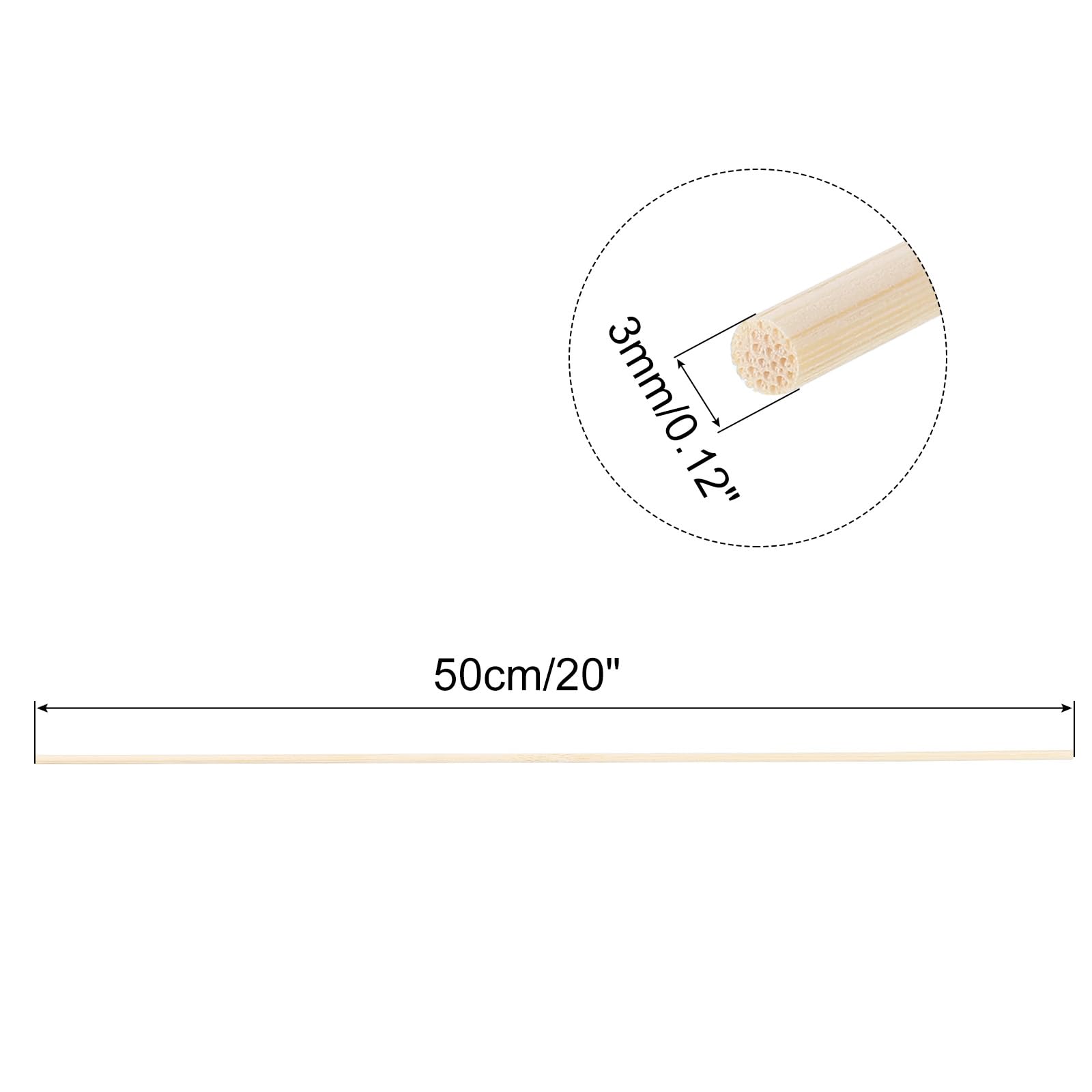 uxcell Wooden Dowel Rods,50cm/20 Round Dowel Rod Wood Sticks,3mm/0.12" Bamboo Stick for Arts Crafts Photo Booth Props - Image 2