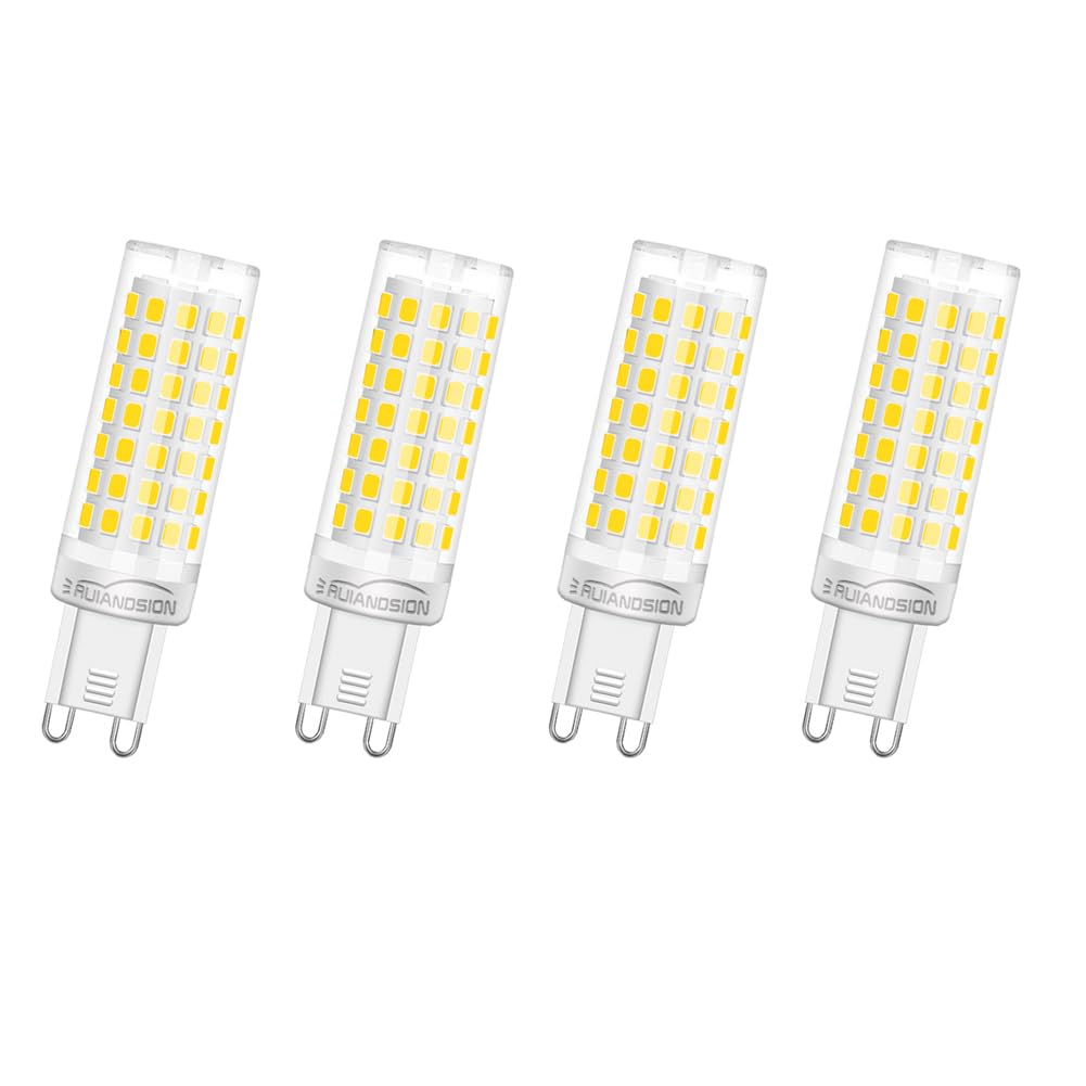 Ruiandsion G9 LED Bulb Dimmable AC 220-240V 6W LED Light Equivalent to 60W T4 Bin-pin Halogen Bulb White Chandelier Lighting Home Lighting - Pack of 4