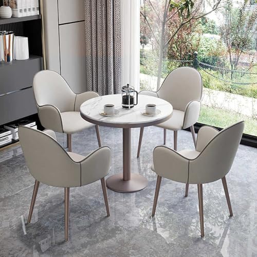 Moderno juego de mesa redonda para recepción de oficina con sillas, mesa pequeña para conferencias y comedor con respaldo suave, elegante diseño gris claro para sala de reuniones y cafetería