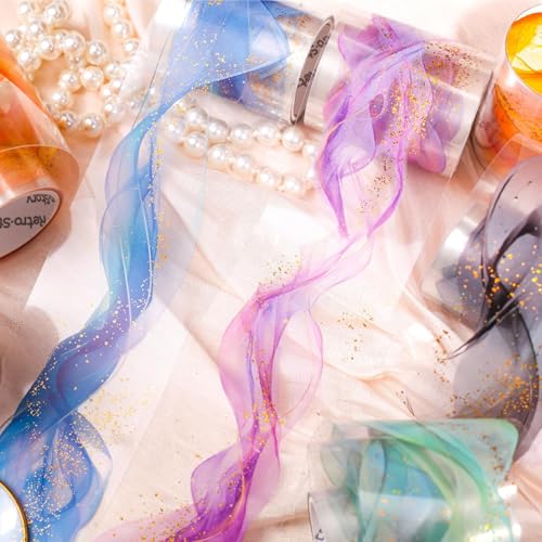 MisKepaa 6 Rolls Transparent PET Tape Set,Self-Adhesive Colourful Washi Tape