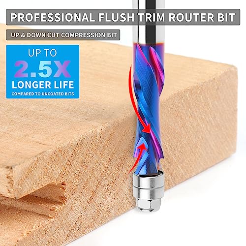Eanosic E237 Spiral Compression Flush Trim Router Bit 1/2 Inch Shank thumb #2