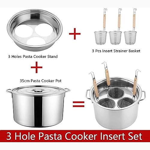 SAeWare Olla de pasta de acero inoxidable de 6 cuartos con colador y divisor, olla multifuncional para el hogar y restaurante, ideal para pasta, veterinarios, sopas y más, D-3 agujeros