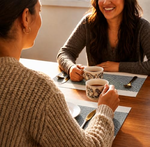 Image of YELONA Placemats and Table Runner Set - Heat Resistant, Non-Slip & Washable PVC Vinyl Dining Table Mats - Anchor Grey (4 Placemats: 45x30 cm, 1 Runner: 180x30 cm)