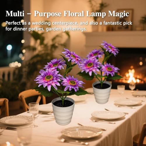 Image of Purple Daisy Flower Table Lamp Decor Gifts for Women Birthday Christmas