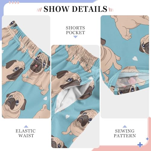 Boys' Pants Cute Beige Puppy Pug Dog Blue Long Bottoms Jogger Pants Elastic Waist Trousers with Pockets S-XL4