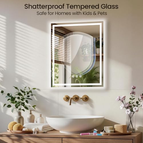 Image of 32x36 LED Bathroom Mirror with Anti-Fog, Backlit & Front Lit, Memory | Stepless Dimmable 3 Color CRI 95+ Shatterproof Tempered Glass ETL Listed for Safety Lighted Bathroom Vanity Mirror for Wall