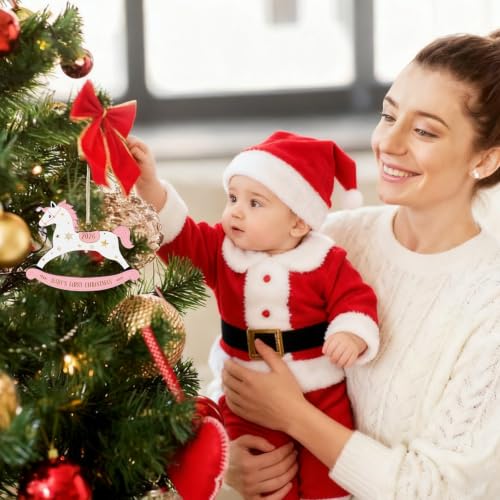 WhatSign Baby's First Christmas Ornament 2026 - Pink Wooden Newborn Girl Christmas Tree Decoration Keepsake - image 6