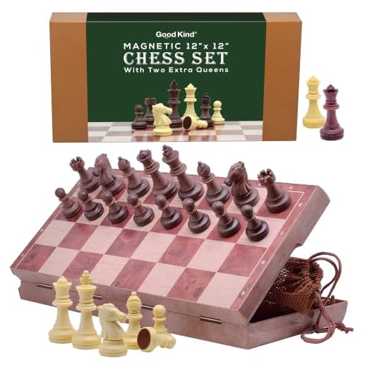 Magnetic Travel Chess Set for Kids and Adults. Portable 12" x 12" Chess Board Game for Beginner & Advance Players. Chess Sets for Adults with 2 Extra Queens & 2 Storage Bags for Chess Pieces.