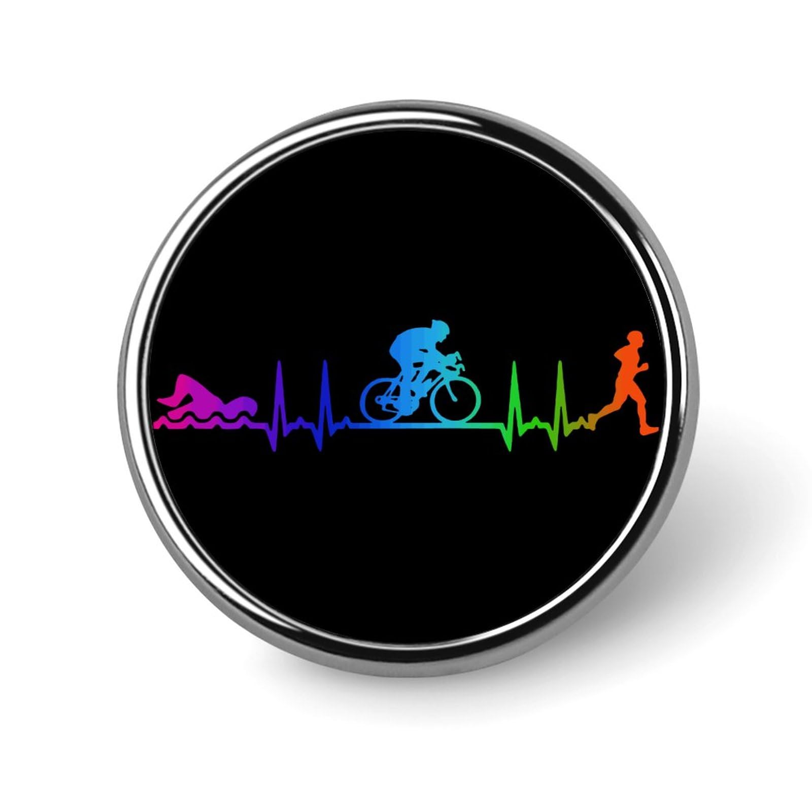 Triathlon Heartbeat Round Lapel Tie Pin Button Brooch Badge Pins Hat Clothes Accessories for Men Women