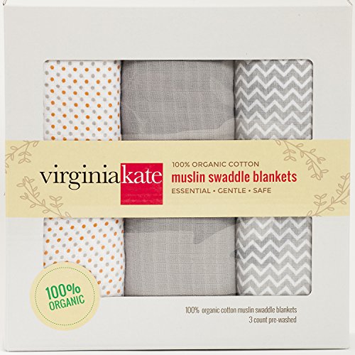 Image of VK Muslin Swaddle Blankets: Organic Cotton Swaddles, Unisex, 3-pk, Newborn Baby