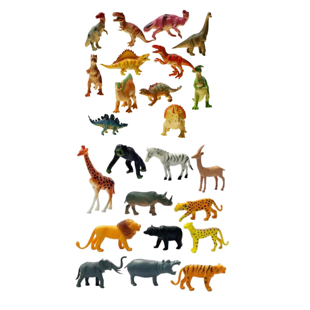 Kidoyz Animal Planet Educational Toy Set for Kids | 24-Piece Combo of 12 Animal & 12 Dinosaur Figurines | Realistic Multicolor Safari Playset | Soft PVC Material, Safe for Children 18β48 Months
