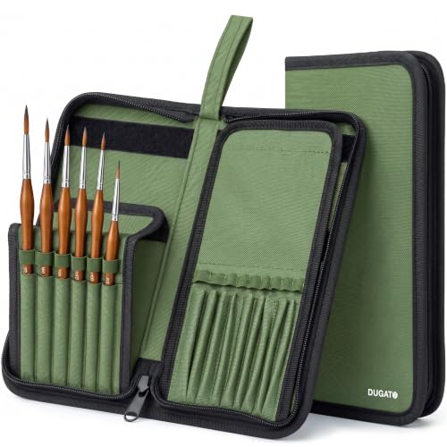 Image of DUGATO Short Brush Holder & Organizer, Canvas Case 5.4 x 10.7 in, Green | 15 Slots Zipper Paint Brush Case for Brushes up to 9.3 in Length, Artist Portable Carry Bag, Watercolor (Brush Not Included)