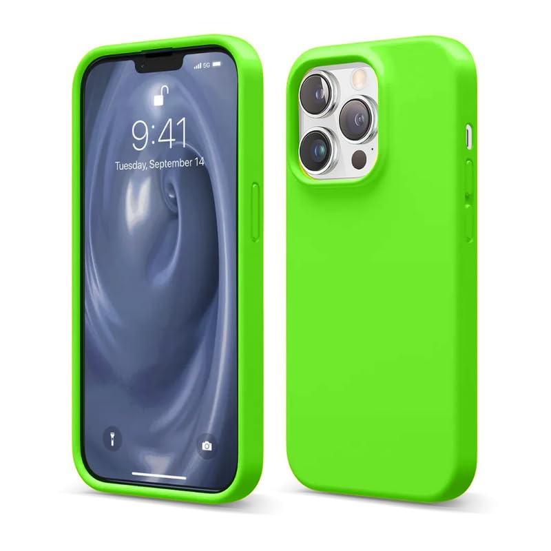Necesories® Liquid Silicone Case Compatible with iPhone 15 Pro Max Case, Full Body Protective Cover, Shockproof, Slim Phone Case, Anti-Scratch Soft Microfiber Lining, 6.7 inch (Neonyellow)