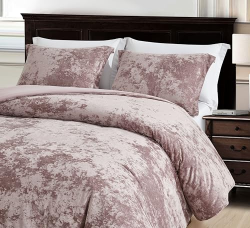 Chezmoi Collection Lux - Juego de edredón de terciopelo rosa polvoriento de 3 piezas, tamaño King, juego de cama de terciopelo de felpa exuberante para todas las estaciones con reverso de microfibra