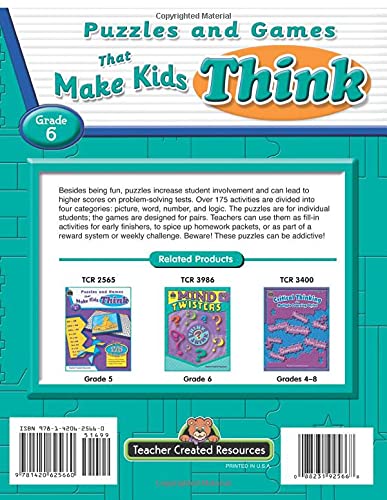 Puzzles and Games that Make Kids Think Grd 6 image 3