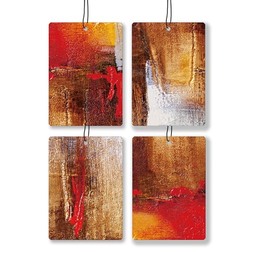 Image of Abstract Red Brown Rust Lavender Car Air Freshener, Vintage Painting Art Contemporary Hanging Air Freshener 4 Pcs for Cars Closet Drawer Books, Retro Modern Car Accessories Mirror Decor for Women