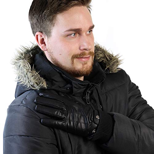ALPIDEX Herren Lederhandschuhe Echtleder Warm Gefüttert Leder Handschuhe Winterhandschuhe Handschuh schwarz braun Herbst Winter, Größe:XL, Farbe:black