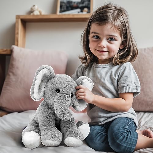 Mikee Fluffie Elephant Stuffed Animals Soft Plush Toy for Baby Girls Boys,12" Grey Soft Small Stuffed Elephant Huggable Gifts for Birthday