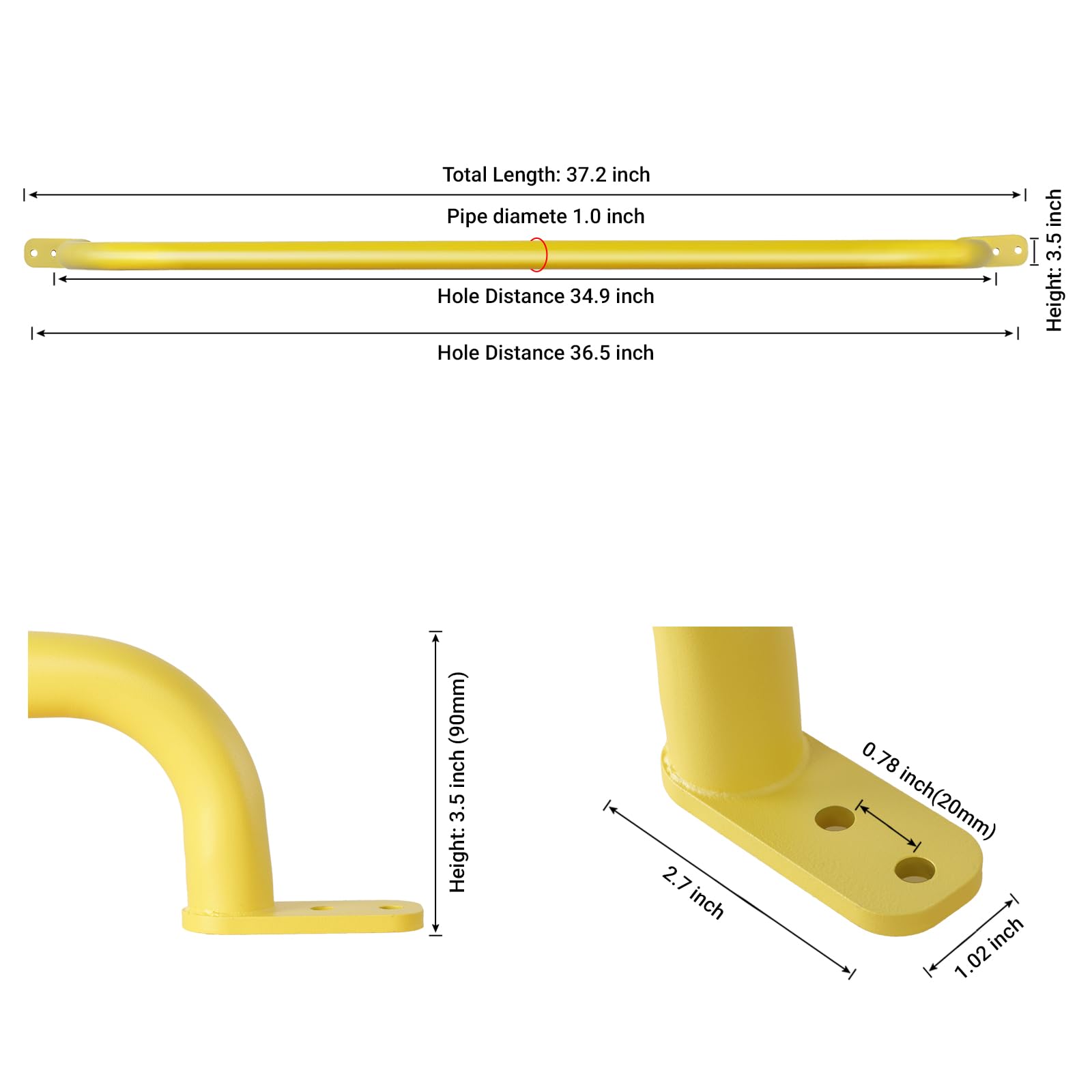 Purife 37'' Long Yellow Playground Equipment Ladder Handle (1 Pair) - Metal Long Grab Handle, Swing Set Grab Bars, Playset Kids Hand Grips, Hand Rail for Treehouse, Jungle Gym, Rock Climbing Wall
