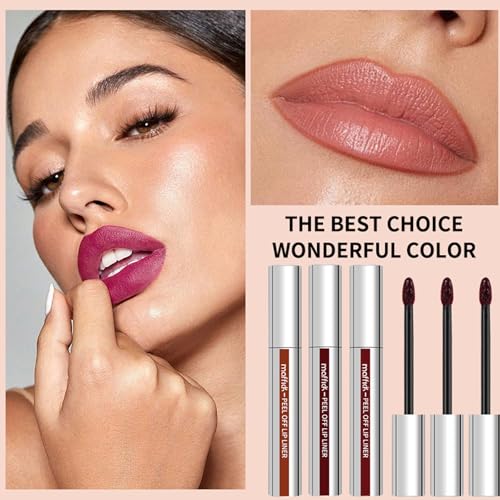 2. Bild von Sitovely Peel Off Lip Liner Stain, 3PCS Lip Stain Peel Off Matte Brown Lip Liner, Langanhaltender Abziehbarer Lippenfleck, Lip Liner Tattoo Highly Pigmented Lip Tint Stain(Pink, M)