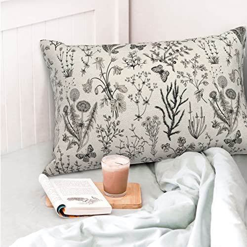 Image of AEIOAE Spring Pillow Covers 12x20 Inch Set of 2,Black Gray Wild Flower Plant Throw Pillows Case,Seasonal Floral Outdoor Decorative Linen Farmhouse Decor Cushion Covers for Home Sofa Bed Couch