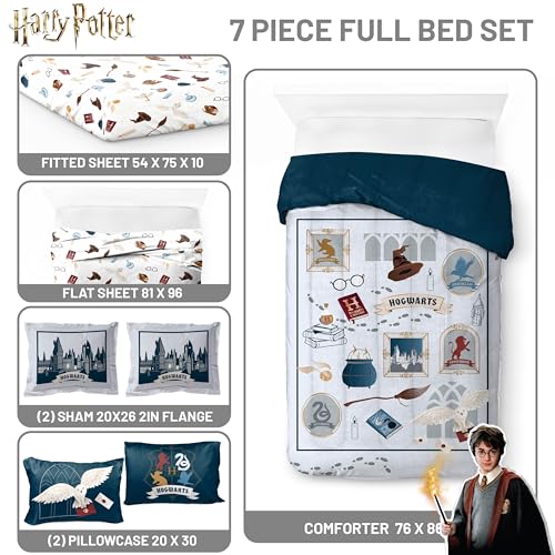 Image of Harry Potter Full Comforter Set 7 Piece Soft Hogwarts Bedding, Grey