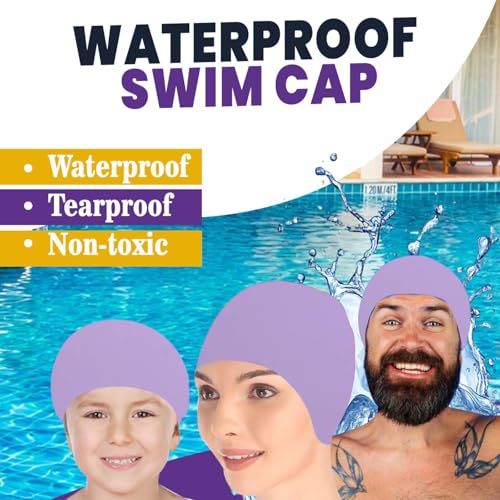 Image of GLAN Silicone Swimming Cap for Kids and Adults Waterproof Swimming Pool Cap for Women and Men (Light Purple)