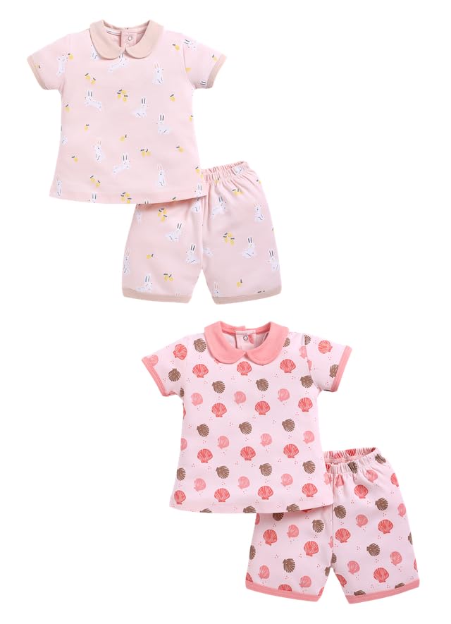 Image of Baby Girls 100% Cotton Printed Half Sleeve T-shirt & Short Summer Clothing Sets (Pack Of 2)
