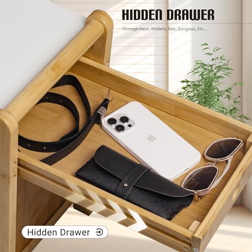 Yeshomy 2 Tier Shoe Rack Bench With Hidden Drawer And Side Holder, Bamboo Storage Organizer For Entryway Hallway Living Room thumb #4