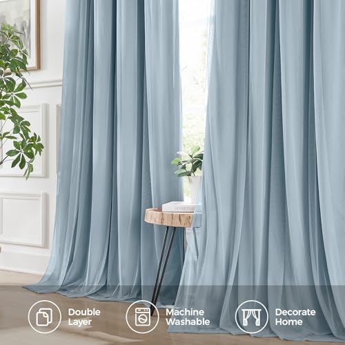 Image of 100% Blackout Curtains for Bedroom, Double Layer Blue Curtains, Black Out Curtain 108 inch Long with Sheer Overlay for Living Room, Room Darkening Window Drapes with Grommet, 52 inch W x 108 inch L