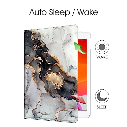 Image of Fintie Rotating Case for iPad 9th Generation (2021) / 8th Generation (2020) / 7th Gen (2019) 10.2 Inch - 360 Degree Rotating Stand Cover with Pencil Holder, Auto Wake Sleep, Black Marble