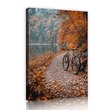 サイクリングツアー風景キャンバスウォールアート秋湖畔山道キャンバスプリント会議室装飾写真田舎風景壁装飾30x42cmインナーフレーム