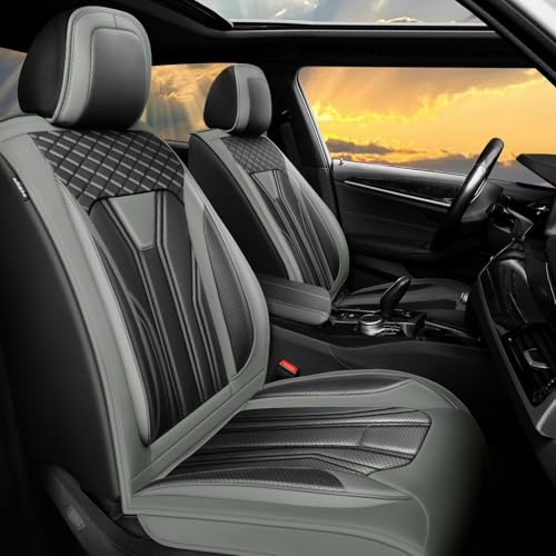 Conjie Fit Camry Car Seat Covers for Select Toyota Camry 2012-2024 2025, Full Set Premium Leather, Waterproof Breathable,All-Weather Seat Cushion Protecto & Airbag Compatible, 5-Seats Gray & Black