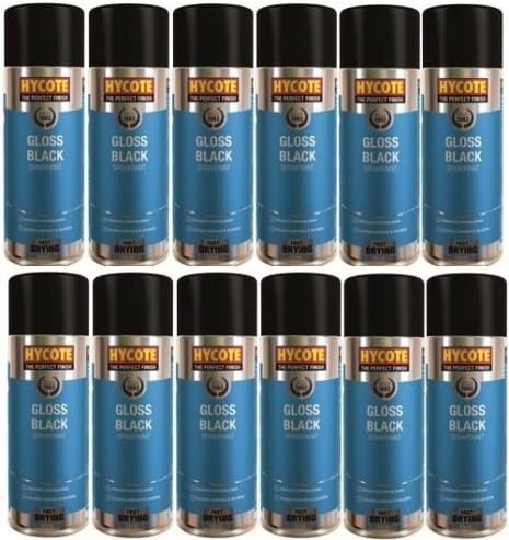 12x Hycote Gloss Black Spray Paint 400ml
