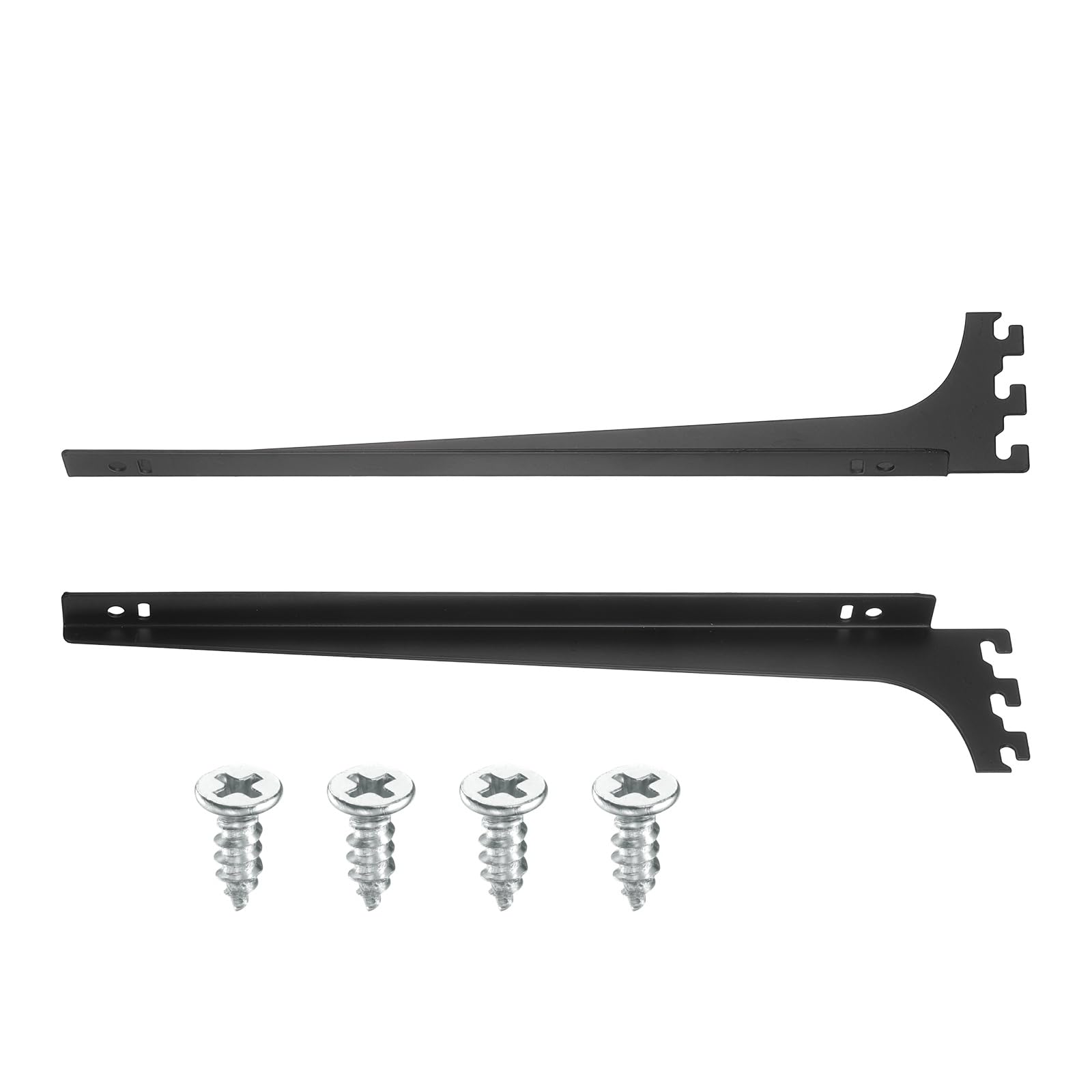 sourcing map 2Pcs Single Slot Shelf Bracket, 398mm Upright Track System Bracket Glass Shelf Support with Screws for Bookshelf Wall Storage Wardrobe Kitchen Closet (1.5mm Thick, Black) — image 1