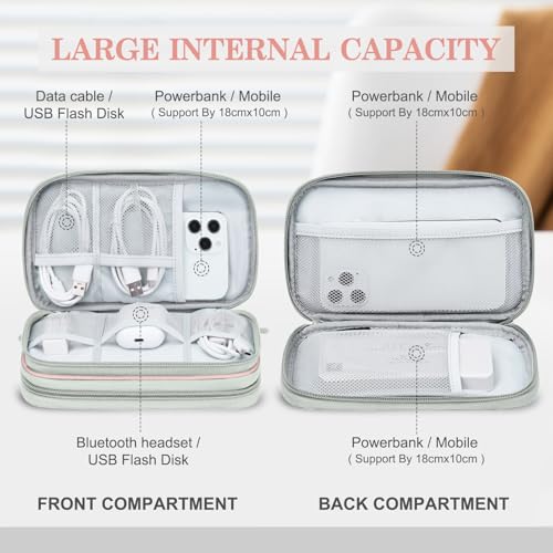 Image of FYY Electronic Organizer, Travel Cable Organizer Bag Pouch Electronic Accessories Carry Case Portable Waterproof Double Layers Storage Bag for Cable, Cord, Phone, Earphone, Medium Size, Light Pink
