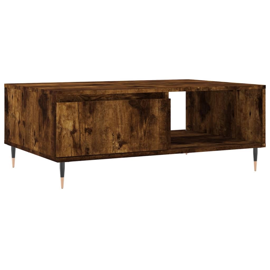 Couchtisch mit Ablagefächern 90x60 cm, Sofatisch Räuchereiche Eisen Gestell, Holzwerkstoff Couchtisch 90x60x35 cm