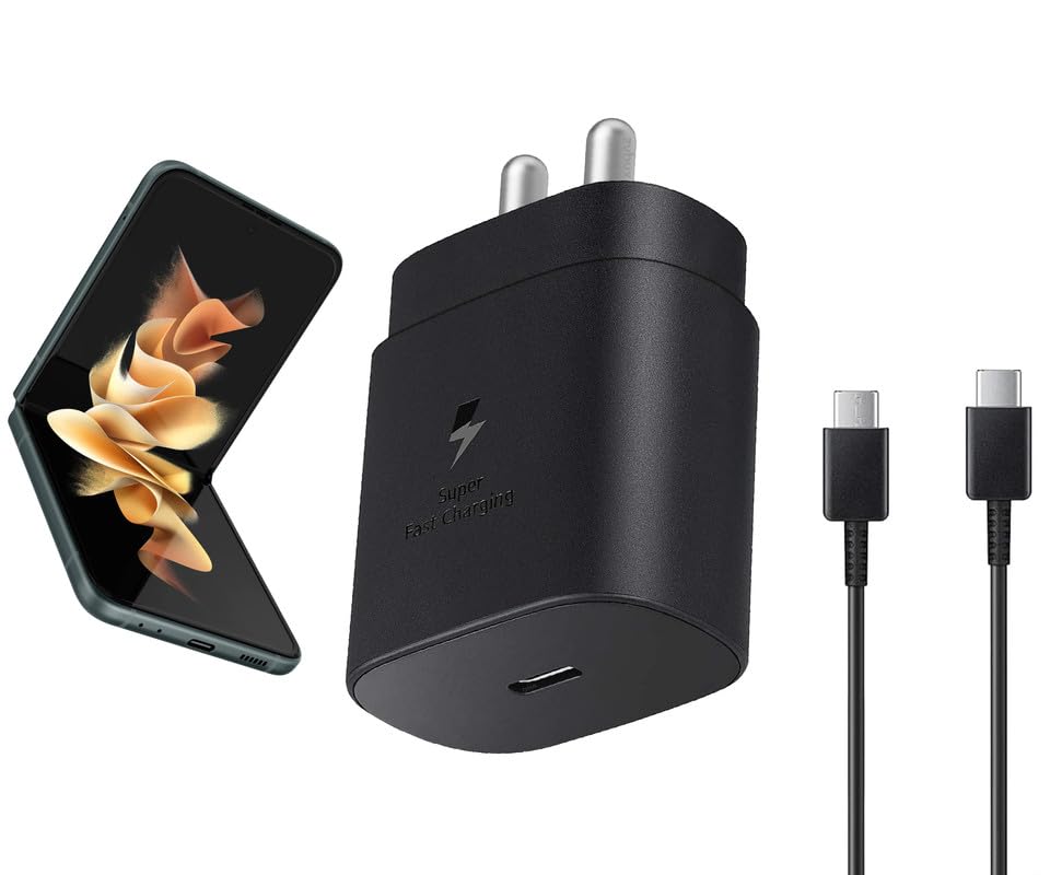 Image of Samsung 25W Type C Charger for Galaxy Z Flip 3 5G | USB C to C Port Super Fast Charging Adapter for Galaxy Tab S9 Ultra /S9 plus /S9 /A9 /A9 Plus /S8, 25 w Quick Mobile Phone Adaptor USB-C Device, Black