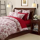Picture of ABREEZE Vintage Floral Duvet Cover Set-100% Egyptian Cotton Flower Bedding Sets Red Paisley Bedding Set 1 Duvet Cover with 2 Pillowcases Soft Breathable Bedding with Button Closure Super (Full)