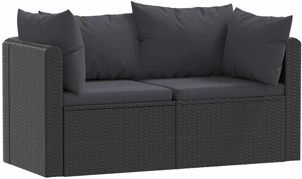 2pc Black Rattan Outdoor Sectional Sofa, 28" Modular Patio Loveseat, Weather-Resistant Frame, Adjustable Feet for Balcony Poolside