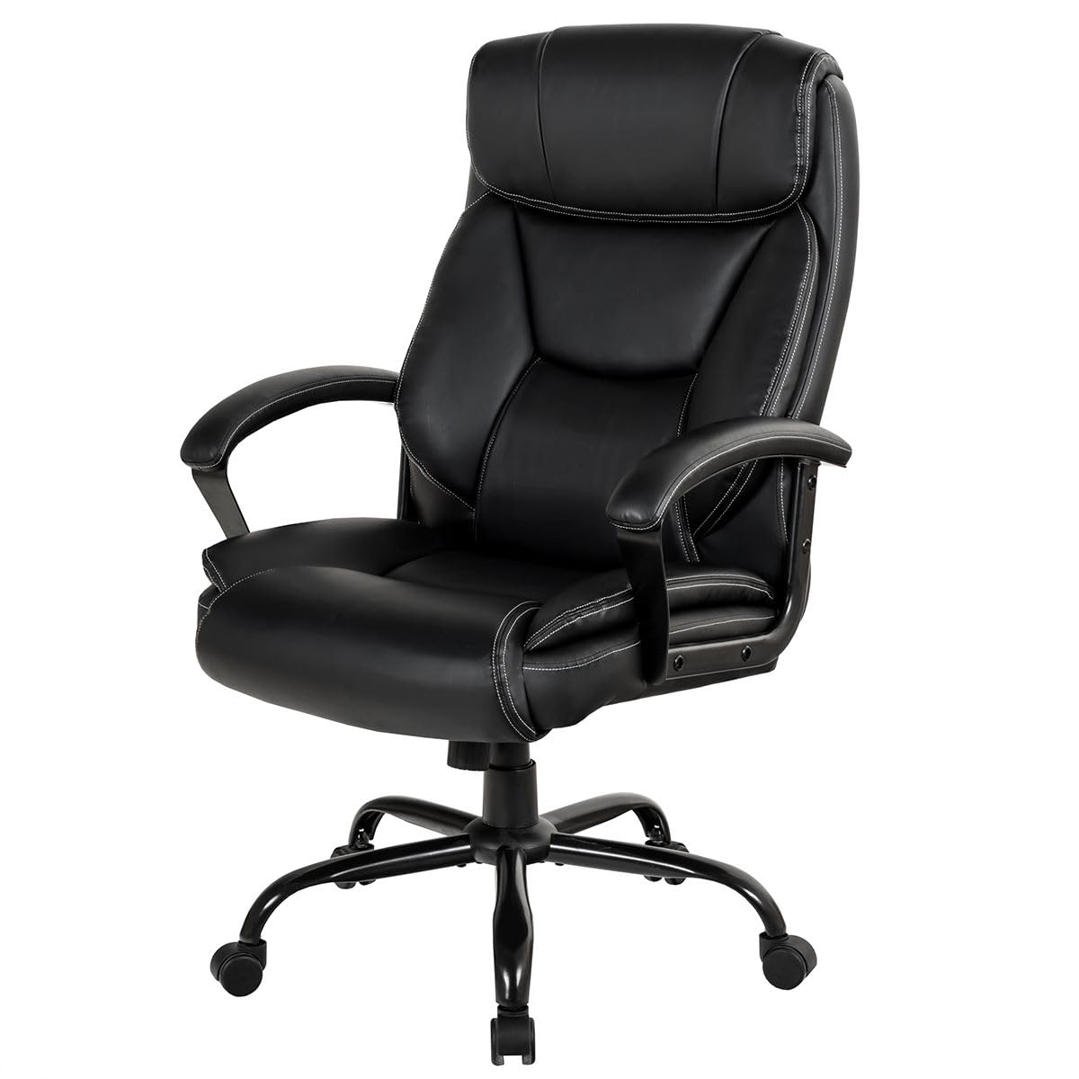 CASART PU Leather Office Chair, 300/400/500LBS Big and Tall Executive Chair with Rocking Backrest&Armrest, Heavy Duty Metal Base, Height Adjustable Computer Desk Chair for Home Working (Black, 500LBS) — image 1