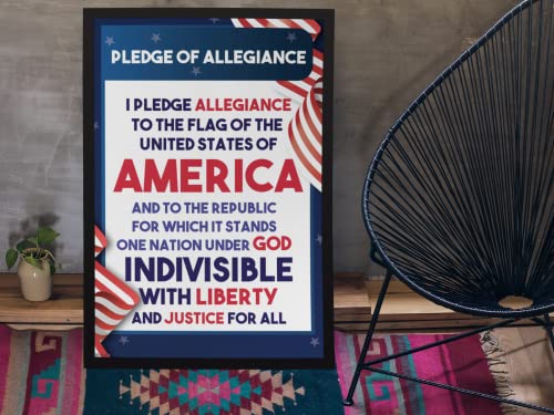 Image of Pledge Of Allegiance Poster For Classroom Homeschool Wall Decorations Educational Classrooms United States American Decor Cool Wall Art Print Poster 12x18
