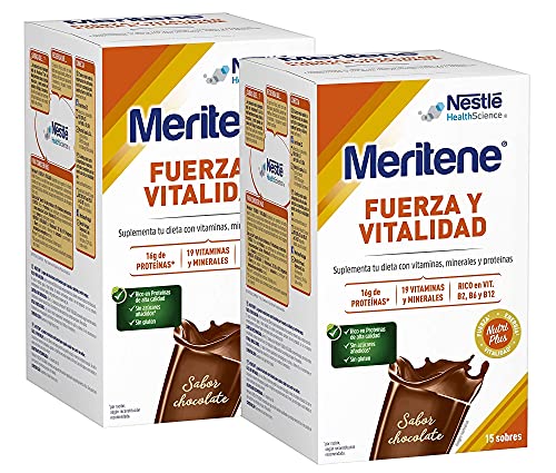 Meritene® FUERZA Y VITALIDAD - Suplementa tu nutrición y mantén tu sistema inmune con vitaminas, minerales y proteínas - Batido de Chocolate - 2 Packs de 15 sobres de 30g