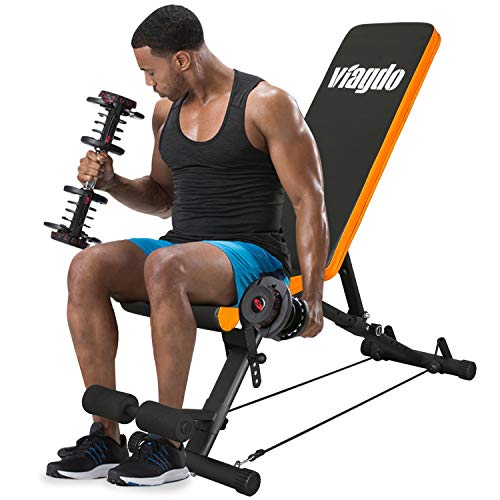 VIAGDO Adjustable Weight Bench Foldable Utility Workout Bench for Home Gym Strength Training, 8 Positions, 660 LBS Flat/Incline/Decline Sit Up Weight Bench Press for Full Body Workout Exercise