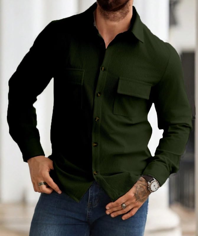Image of MiraMichi Men's Full Sleeve Corduroy Striped Casual Jacket, Perfect for Everyday Stylish Outfits, Standard Length